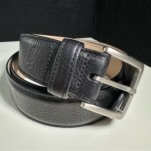 Shinola Detroit Black Leather Belt with Matte Silver Tone Buckle- Size 42